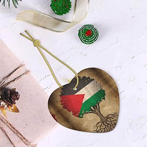 עץ החיים דגל פלסטיני תליון בצורת לב קרמיקה, תליון קישוט עץ חג המולד