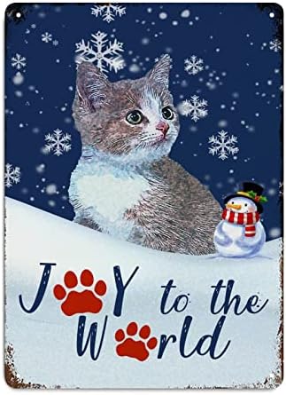 חג מולד שמח שלט מתכת שמחה לעולם שלג חתול חמוד וינטג