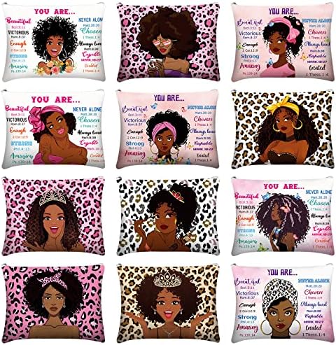 12 יחידות שחור ילדה איפור תיק אפריקאי אמריקאי בד נסיעות קוסמטי שקיות האפרו שחור ילדה איפור פאוץ שקיות לנשים