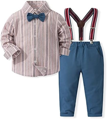 בגדי תינוק בקימוקאט בגדי ג'נטלמן חליפת בגדים לחולצת עניבת פרפר לתינוקות + מכנסי מתלה