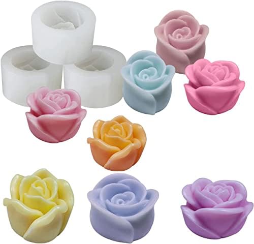 3 חבילות תבניות נרות ורדים, סבון סבון פרחי ורד תלת מימדי סט לקישוט עוגות, מתנות ליום האהבה תבניות סבון להכנת סט סוכריות