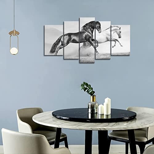 5 לוח קיר אמנות שחור פריזית ריצה סוס טרוט על שדה על שקיעה דשא ופרח ציור תמונות הדפסה על בד בעלי החיים את תמונה עבור בית מודרני