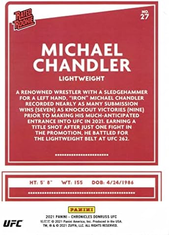 2021 Panini Chronicles Donruss UFC 27 כרטיס טירון מייקל צ'נדלר - טירון מדורג