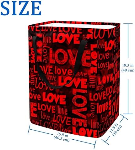 דפוס שרבוט אהבה הדפס אדום סל כביסה מתקפל, סלי כביסה עמידים למים 60 ליטר אחסון צעצועי כביסה לחדר שינה בחדר