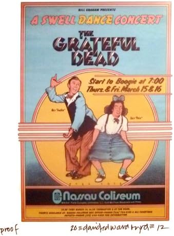 פוסטר Dead Dead + סקיצות קונספט Nassau Coliseum 1973 הוכחת אמן חתמה על ידי המאייר דייוויד בירד COA