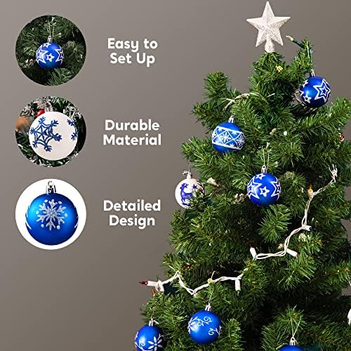 Joiedomi 24 PCS קישוטי כדור חג המולד עם הדפס נצנצים, קישוטי כדור תלויים כחולים ולבנים אטומים