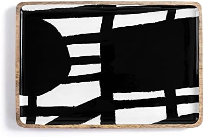 Demdaco + Artlifting אמנות מקורית מודגש שחור לבן מגש בינוני עץ