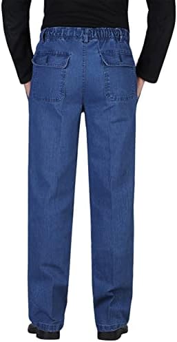 אידיאלי גברים של אלסטי מותניים רופף כושר ג 'ינס מכנסיים מקרית מוצק ג' ינס מכנסיים