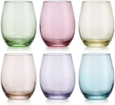 סט אלגנטי של 6 20 עוז מגוון צבע שתייה ללא גזע זכוכית עבור אדום או לבן יין, קוקטייל, מרטיני, מרגריטה, ברנדי,