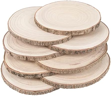 8 יחידות 9-10 סנטימטרים גדול לא גמור עץ פרוסות לסידורי, טבעי כפרי עץ צלחת עבור עשה זאת בעצמך קרפט, עגול עץ