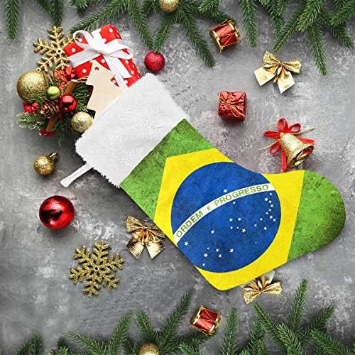 דגל ברזילאי רטרו ברזילאי גרבי חג המולד 1 חבילה 17.7 , גרביים תלויים לקישוט חג המולד