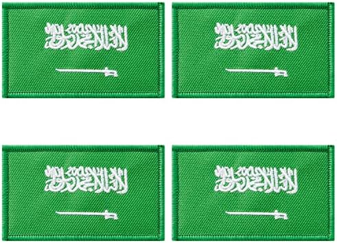 4 יחידות סעודיה ערב הסעודית טלאי דגל ערבי, וו ולולאה רקומה דגל זרוע טלאים טקטיים לתרמילים מעילי בגדים.