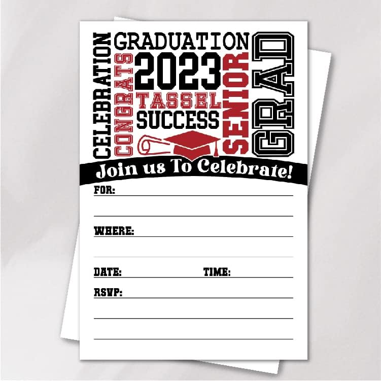 VNWEK 2023 הזמנות מסיבת סיום סיום עם מעטפות, כובע סיום כפול דו צדדי מודפס הזמנה למסיבה הזמנה ללימודים בתיכון