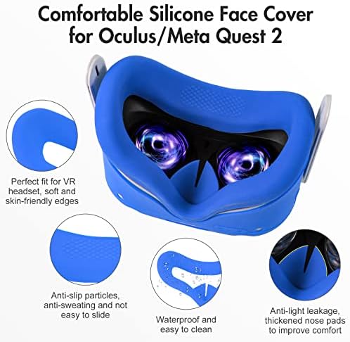 אביזרי כיסוי סיליקון של Amlink VR עבור Oculus Quest 2, VR מעטפת כיסוי מגן, כיסוי פנים סיליקון, כיסוי אחיזה של בקר