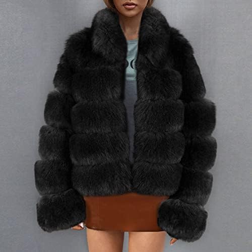 מעילי מעיל מעיל חורף של נשים שרוול ארוך שרוול ארוך קז'ואל קצר פו -פו קטיפה מעיל קריק ז'קט