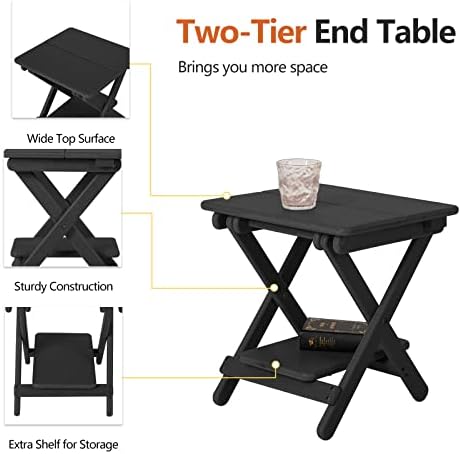 שולחן צד מתקפל של נלון חיצוני 15.7 שולחן צדדי אדירונדק HDPE שולחן קמפינג כפול שולחן קמפינג שולחן מרובע קטן לפטיו,