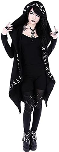 מעילי ברדס גותיים של נשים מעילי קרדיגן וינטג 'שחור ירח מודפס פאנק קפוצ'ון גותי בתוספת סווטשירט בגודל