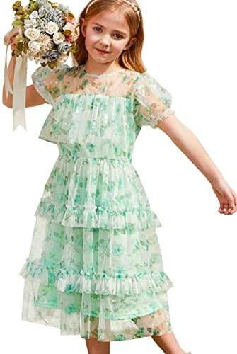 גרייס קארין בנות שמלות אירוע מיוחד חמוד פרע שכבות פרח שמלת ילדה עבור 5-12