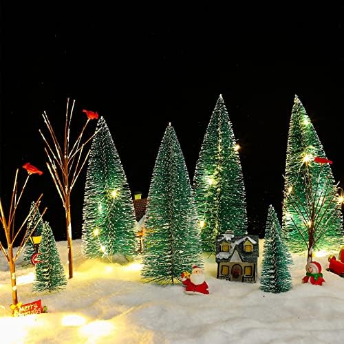 12 חתיכות מיני חג המולד עצי חג המולד אביזרי כפר חג המולד עצי ענפים חשופים עצים מיניאטוריים לחג המולד עם בסיס