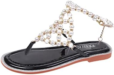 סנדלים שטוחים לנשים פרל קליפ נעלי בית נערות נערות חוצה סנדלי שמלה אופנה כפכפים אלגנטיים סנדל חוטיני