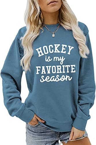 הוקי jverf הוא העונה האהובה עליי סווטשירט הוקי חולצת אמא נשים שרוול מזדמן שרוול ארוך צווארון סוודר סוודר