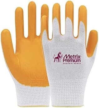 Metrix Premium Chastis Farts עבודות בטיחות כפפות כפפות רכב צהוב זהב תיקון מיקרו-פואם ניטריל מצופה 10 זוגות, חלקה כפפות