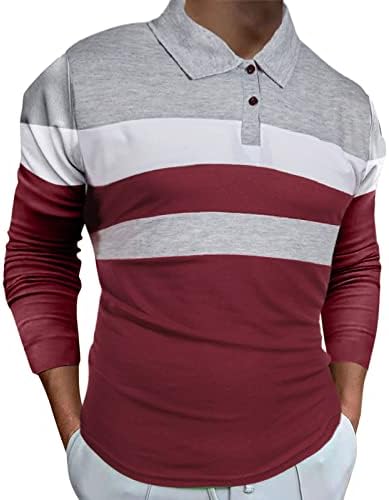 חולצות פולו של XXBR Mens שרוול ארוך, טלאי צבע סתיו טלאים קדמי כפתור צוואר צוואר גולף חולצה טניס מזדמן