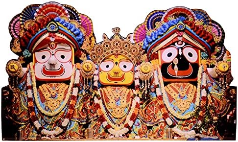 Vils Lord Puri Jagannath, Balram & Subhadra אלוהי ברכה קדושה עץ ופסל פלסטיק/מסגרת תמונה עם עמדת גב לפוג'ה/מתנה - Multicoror