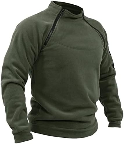 Qtthzzr מגניב חורפי חורפי סווור ארוך סוודר גברים פוליאסטר פוליאסטר חם עם כיסים סוודר מצויד בצוואר מדומה מוצק
