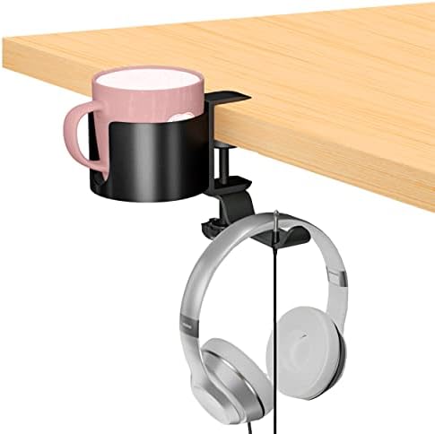 2 ב 1 שולחן מחזיק כוס עם אוזניות קולב 360 סיבוב אוזניות מחזיק קל להתקין עבור שולחן שולחן במשרד מחזיק כוס מגש עבור