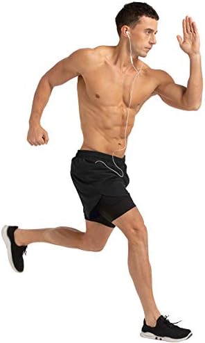 ג 'סאן גברים של 2 ב 1 אימון מכנסי ריצה 5 קל משקל כושר אימון ספורט קצר עם טלפון כיסים