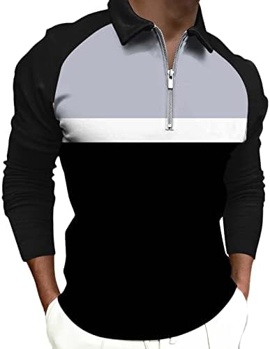 WOCACHI 2022 חולצות פולו לגברים, רוכסן צוואר שרוול ארוך צבע בלוק טלאים גולף גולף חולצה מעצבת שרירים חולצות מזדמנים