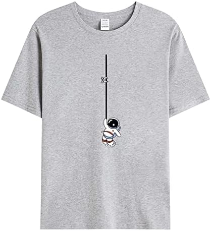 חולצות טריקו של XXBR Mens קיץ שרוול קצר פשוט אסטרונאוט גרפי פשוט הדפס צווארון צמרת רחוב נוער דק-כושר טיז מזדמן