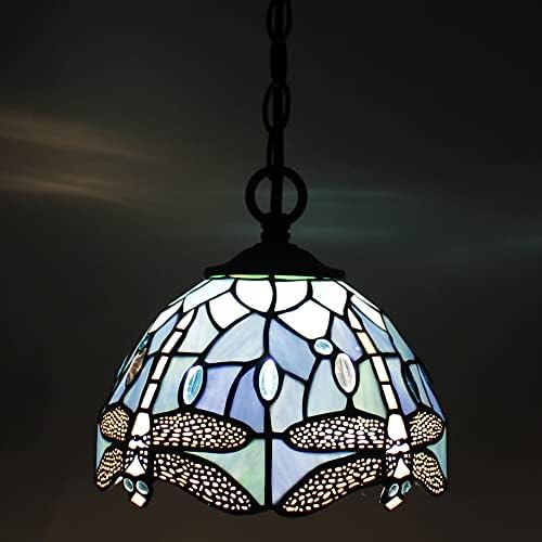 Rhlamps Tiffany Plug-in תליון תאורה עם גוון סגנון שפירית ויטראז 'וירוק וירוק, מנורת תלויה מתכת שחורה וינטג