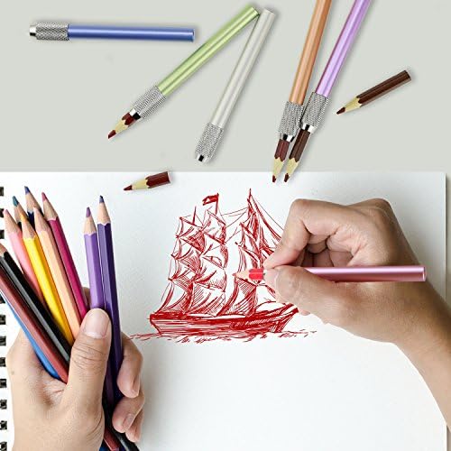 Youshares אלומיניום מגוון צבעים ארוכים עיפרון - מחזיק מאריך עפרונות לעפרונות צבעוניים בגודל רגיל