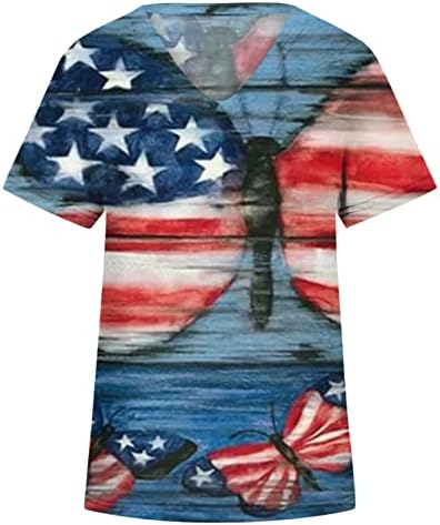 הוקסין חולצות הדפסת קיץ לנשים חולצות טוניקת שרוול קצר חולצות צווארון 4 ביולי חולצות פטריוטיות מקרית חולצת טיז דגל אמריקאי