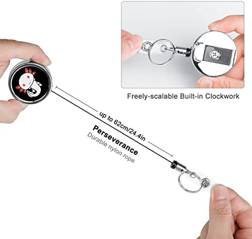 אקסולוטל נשלף מתכת מזהה תג מחזיק סליל עם חגורת קליפ מפתח טבעת עבור שם כרטיס מחזיק מפתחות