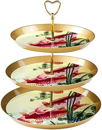 3 שכבת עוגת קאפקייקס מגדל עוגת מגדל עוגת קאפקייקס מחזיק עץ קינוח מגדל למסיבות אירועים עיצוב, ציור וינטג 'אמנות דג לוטוס
