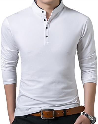 קויגו גברים מקרית חולצות בכושר רזה צבע טהור שרוול ארוך פולו אופנה חולצות