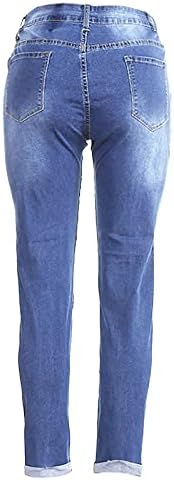מכנסי ג'ינס עם מותניים גבוהים לנשים נמתחים מכנסי טרקלין קרועים רזים מכנסיים אופנה ג'ינס רזה לכיס נערות נוער