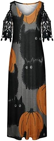 שמלת מקסי של Nokmopo Plus Size לנשים שמלת כתף קרה לשרוול קצר שרוול v צוואר שמלות מקסי משובחות