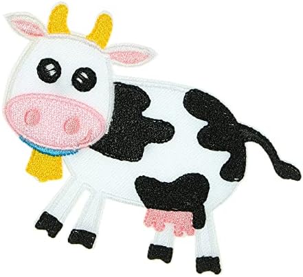 JPT - חיות חוות פרה שור שור חמוד מצויר חמוד אפליקציה רקומה ברזל/תפור על טלאים תגית טלאי לוגו חמוד על ז'קט