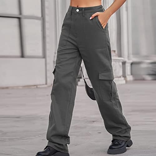 OPLXUO נשים מכנסי מטען מזדמנים מכנסי ג'ינס רחבים אופנה בגדי רחוב משנות ה -90 מוצקים רגל רופפת רופפת מכנסי ג'ינס