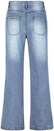 ג'ינס רגל רחבה של Badhub Womens ג'ינס מותניים גבוהים ג'ינס מכנסיים ארוכים חבר אופנה מכנסיים ישרים עם כיסים