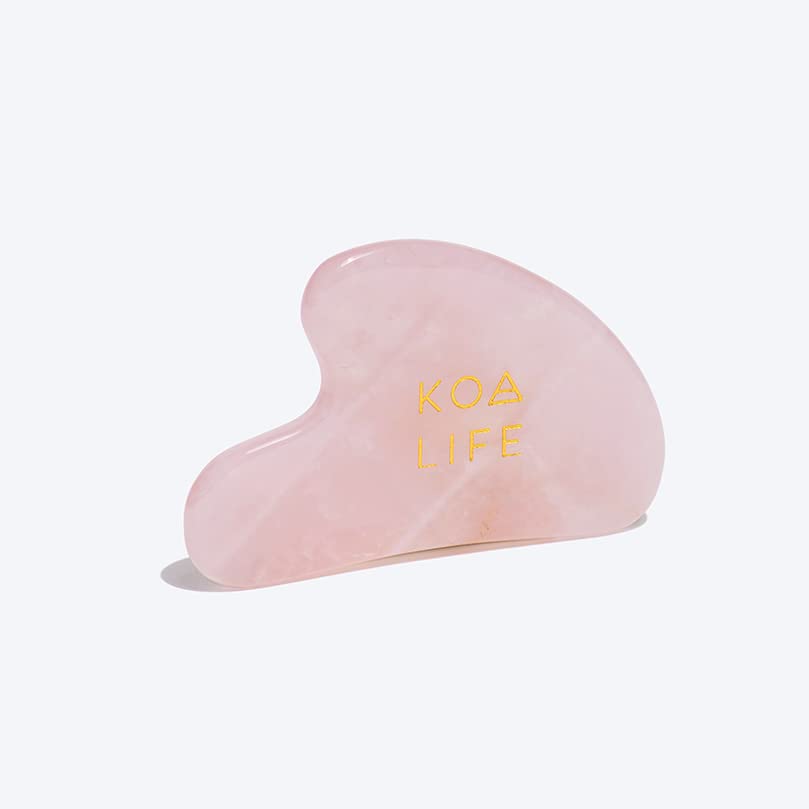 Koa Life Rose Quartz Gua Sha כלי פנים - כלי עיסוי שנועד לקדם מיקרו -מחזור, מפחית נפיחות, להפחית את סימני ההזדקנות