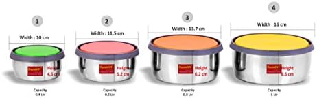 אחסון מזון מנירוסטה סומי מכולות אטומות וחסינות דליפה סט 400 מיליליטר עד 1 ליטר, סט של 4 יחידות