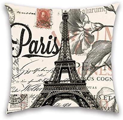 עיצוב MI זריקת כריות מכסה 18x18 בז 'שחור בז' פריז איפל מגדל מרובע כריות כריות פשתן כיסוי כרית דקורטיבי לכרית