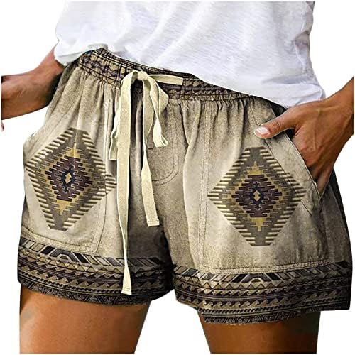 מכנסיים קצרים לנשים סווטריניטים אתניים מערבי אצטק מכנסי חוף מכנסיים אלסטי המותניים שרוך מכנסיים קצרים בכושר רגיל