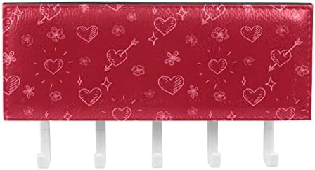 האהבה יום אהבת חץ דפוס אדום מפתח מחזיק עבור קיר עם דואר ארגונית, עצמי דבק מפתח מתלה עם 5 ווים, דקורטיבי בית תפאורה לכניסה אמבטיה