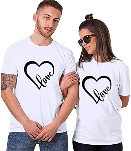 חולצות תואמות Znne לזוגות חולצות נשים חג האהבה שרוול קצר אהבה הדפסת חולצות T לזוגות